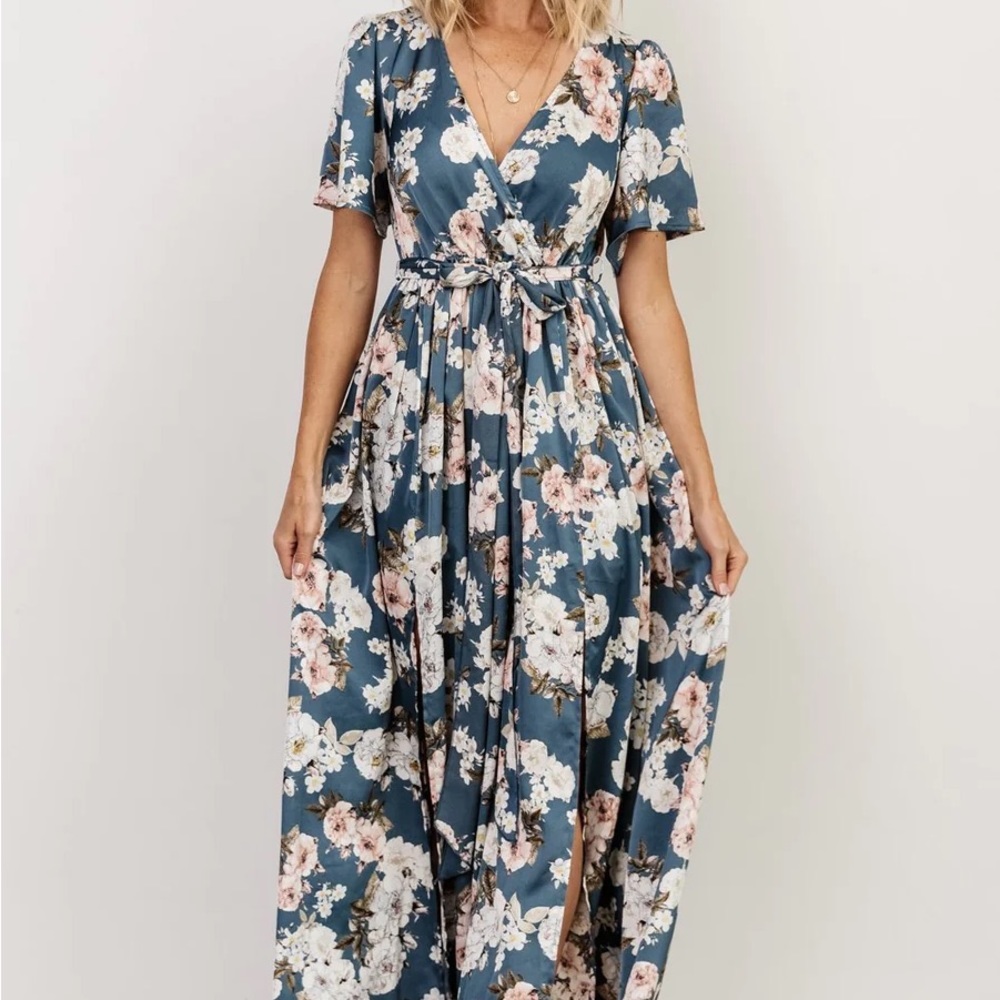 Baltic Born Sicily Satin Maxi Dress blue floral